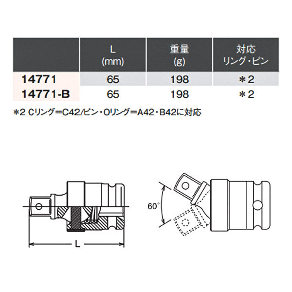 Ko-ken 12.7sq.インパクト用ユニバーサルジョイント(ボールロックタイプ) 14771-B