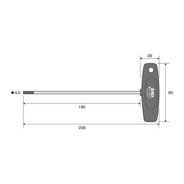 アネックス T型六角レンチドライバー ロングタイプ 対辺4.0×180 T型 六角穴付ボルト用 (3210-4.0-180)(4962485021139) ANEX