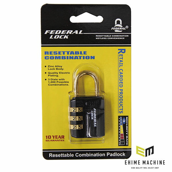 日本正規品 フェデラル ダイヤル式南京錠 30mm (364-BK-P)(4545301101675) FEDERAL