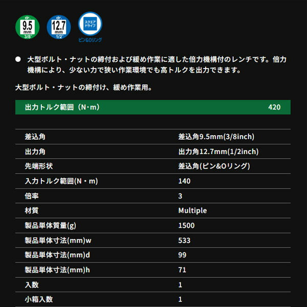 TONE 倍力レンチ パワーレンチ 全長140mm (4-50N)(4953488086331) トネ