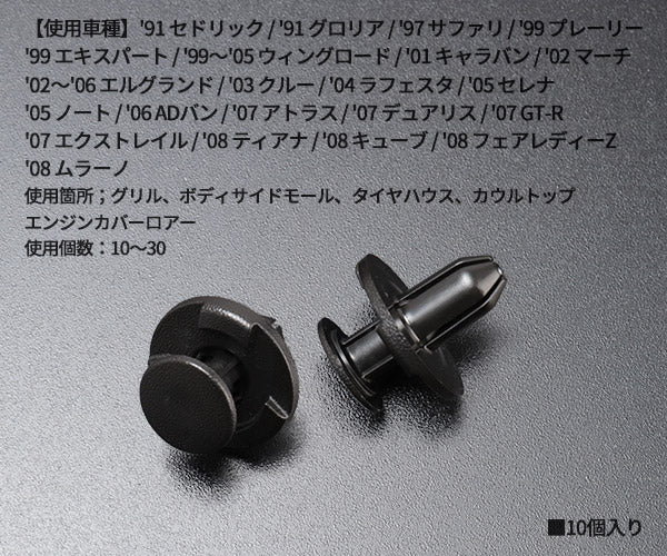 ムーブオン CN-241 クリップ 10入 グリル ボディサイドモール タイヤハウス カウルトップ エンジンカバーロアー用 車 自動車 クリップ