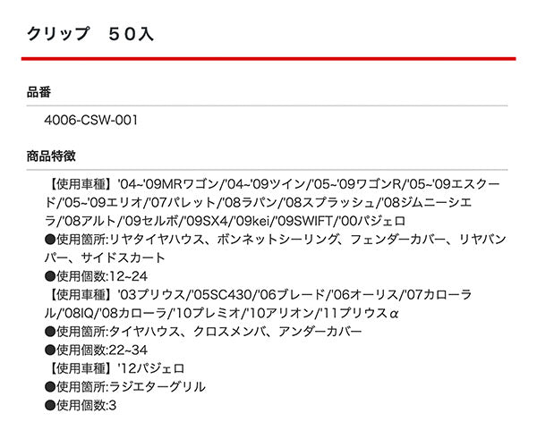 ムーブオン 4006-CSW-001 クリップ 50入 ラジエターグリル用 車 自動車 クリップ
