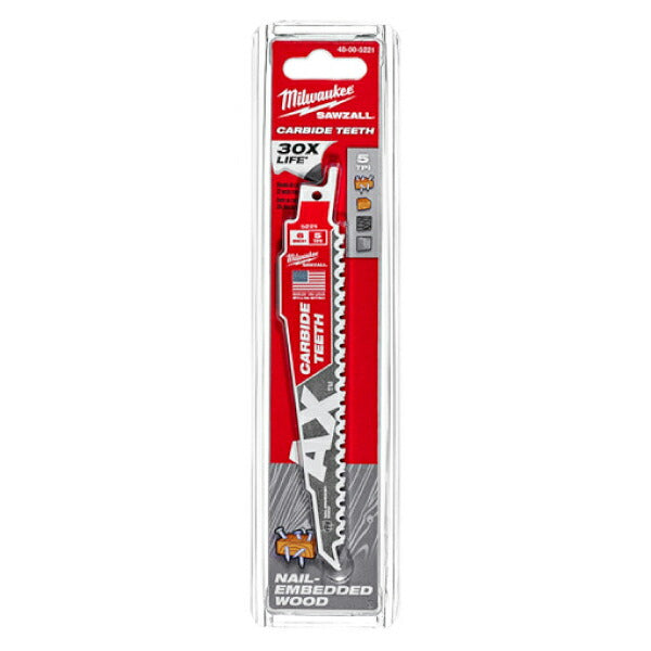 日本正規品 ミルウォーキー AX木工用カーバイドレシプロソーブレード 5TPI 152mm (1本) (48-00-5221)(4573592054080) milwaukee