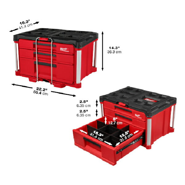 日本正規品 ミルウォーキー 工具箱 PACKOUT マルチサイズ引き出し収納 3段 (48-22-8447)(4573592054752) milwaukee