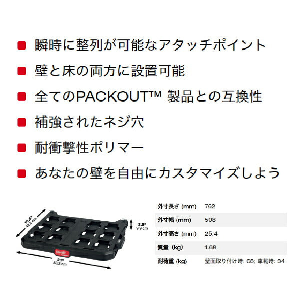 日本正規品 ミルウォーキー PACKOUT ウォールマウンティングプレート(L) (48-22-8487)(4573592051355) milwaukee