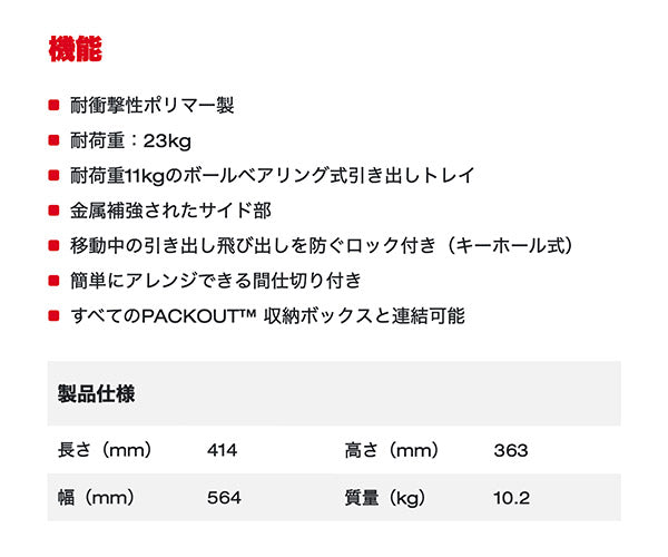 日本正規品 ミルウォーキー PACKOUT 引き出し収納 3段 (48-22-8443)(4573592050280) milwaukee
