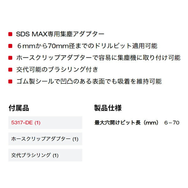 日本正規品 ミルウォーキー SDS MAX用集塵アダプター (5317-DE)(4573592054868) milwaukee