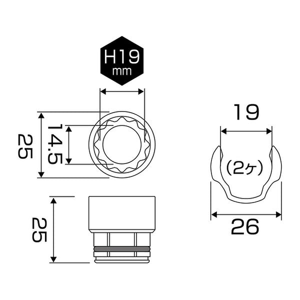 アネックス オフセットアダプター専用ソケット19mm 狭所 隅打ち (AOA-1919)(4962485278663) ANEX