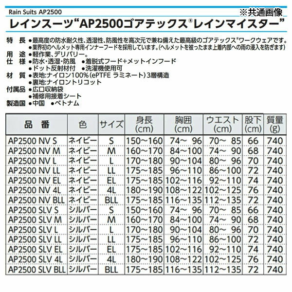 前垣 レインマイスター ゴアテックス ネイビー AP2500NV MAEGAKI カッパ 合羽 レインコート レインスーツ ワークウェア