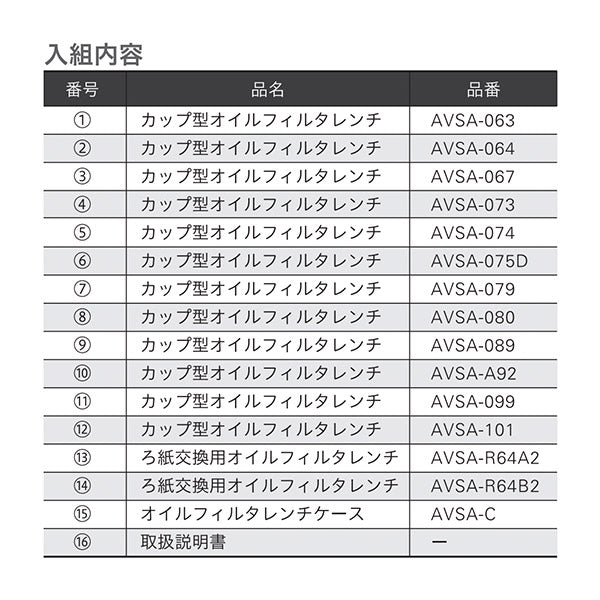 KTC オイルフィルタレンチセット AVSA14A カップ型 14コ組 自動車専用 国産乗用車用 京都機械工具