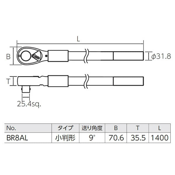 KTC (25.4SQ)ロングラチェットハンドル (BR8AL)(4989433615837) 京都機械工具