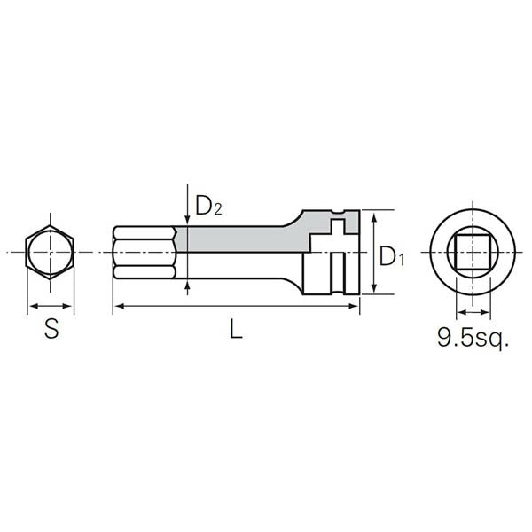 KTC (9.5SQ)インパクト用ヘキサゴンレンチ(セミロンク) (BTP3M-04P)(4989433173917) 京都機械工具