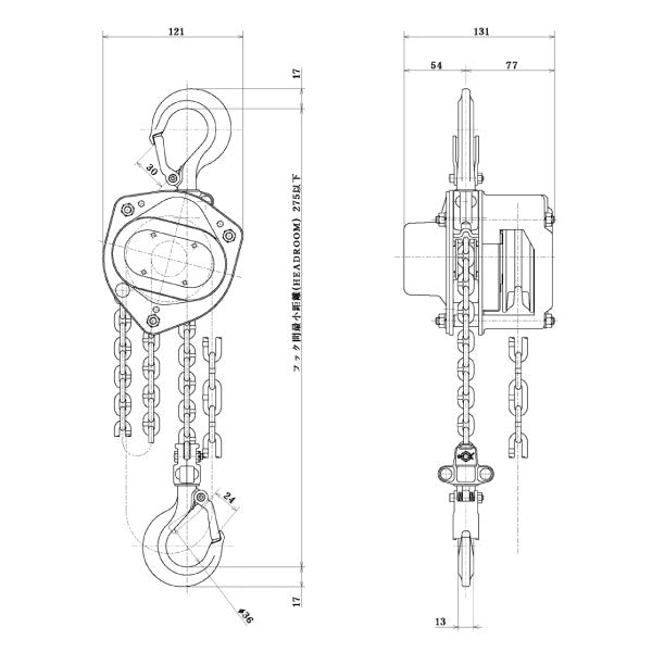象印 C21型チェンブロック 0.5ton C21-00525 荷重500kg 揚程2.5m ドイツ安全審査機関認定 JIS規格品(JISB8802)