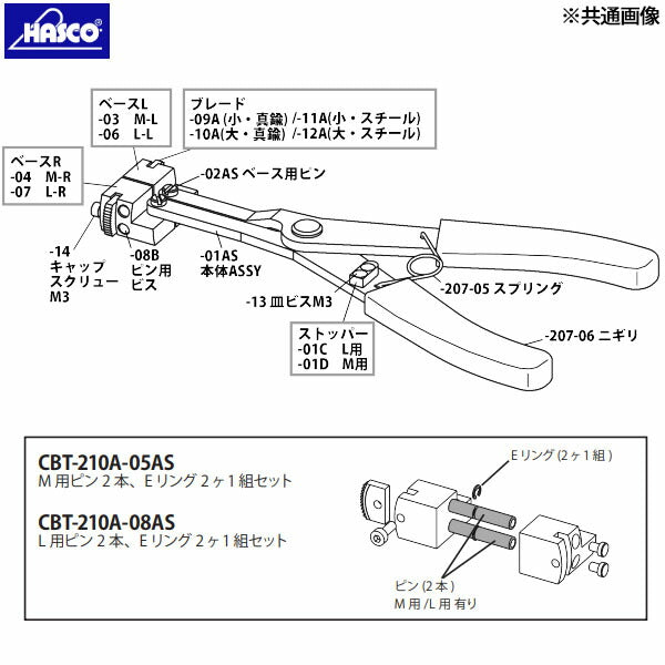 ハスコー ピンL(2本)Eリング2ケ1組セット CBT-210A-08AS (4582605861034) HASCO