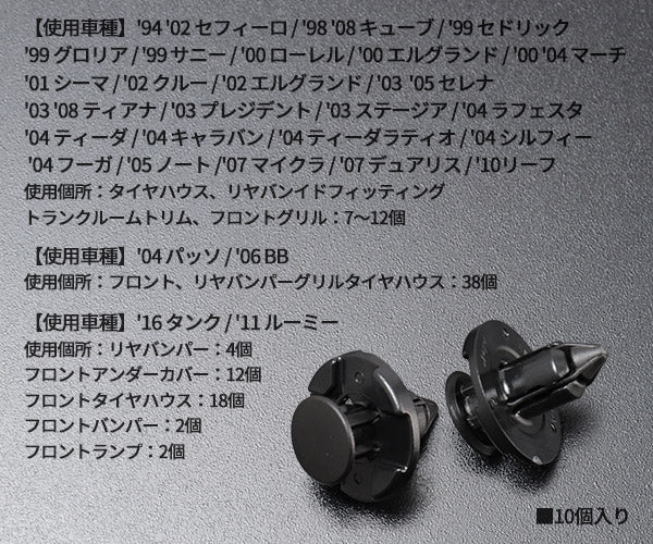 ムーブオン CN-196 クリップ 10入 タイヤハウス リヤバンイドフイッティング トランクルームトリム フロントグリル用 車 自動車 クリップ