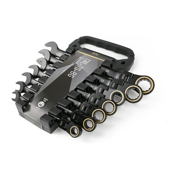 フジ矢 首振ラチェットコンビレンチ 7本セット 黒金 (CWL-7S-BG)(4952520852507) FUJIYA 工具