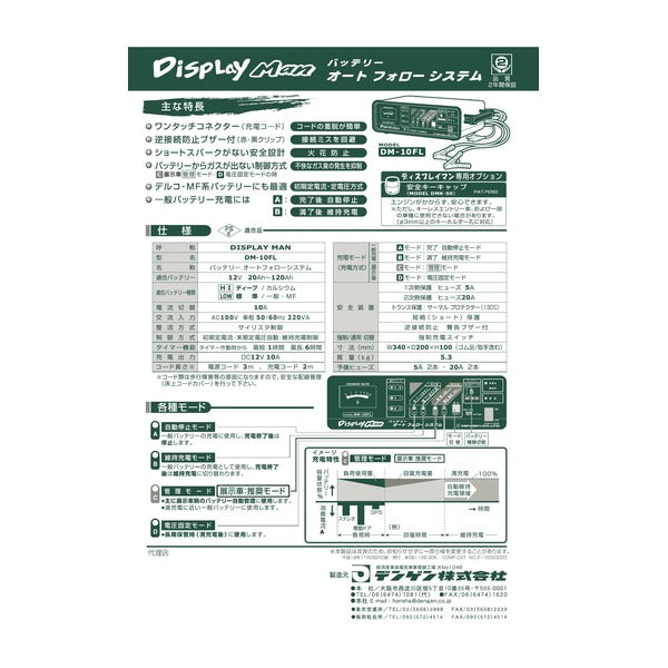 デンゲン ディスプレイマン バッテリー充電器 展示車 マイコン制御 (DM-10FL)(4562396130267) DENGEN