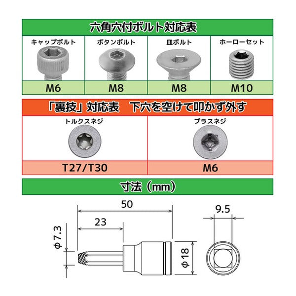 エンジニア ネジモグラ ソケット 対辺5.0mm 差込角9.5mm なめた六角穴ボルト外し (DWZ-405)(4989833015077) ENGINEER