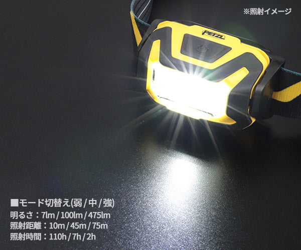 日本正規品 ペツル アリア 1R ヘッドランプ 475ルーメン IP67 防水 防塵 耐衝撃 充電式 コア付属 (E069CB00)(3342540850620) PETZL