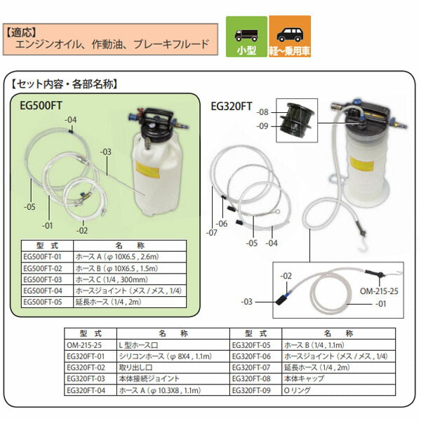 ハスコー エアー式オイルエクストラクター 5L EG320FT (4580372213049) HASCO エンジンオイル・ブレーキフルード・作動油の交換作業