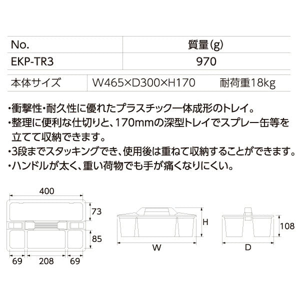 【11月の特価品】KTC EKP-TR3 プラハードトレイ レッド 京都機械工具 耐衝撃性・耐久性に優れたプラスチック一体成型ツールトレイ 工具入れ