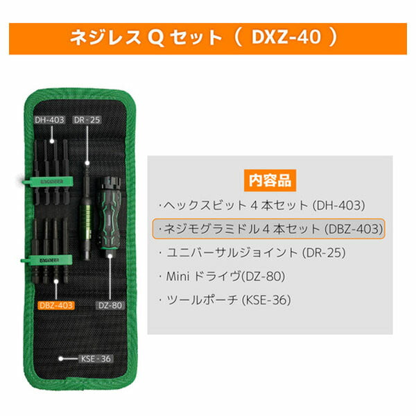 エンジニア ネジレスQセット セット点数:4 六角対辺2.5、3、4、5mm (DXZ-40) (4989833014315) ENGINEER
