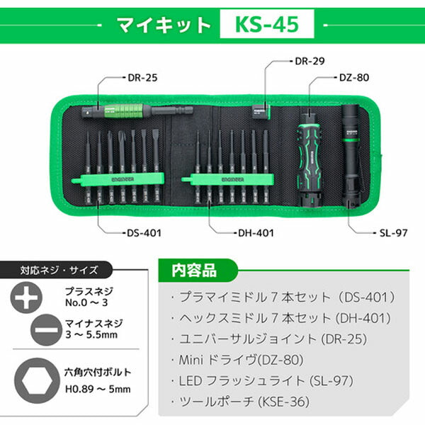 エンジニア マイキット セット点数:6 +No.0~3、-3~5.5mm、六角対辺0.89~5mm (KS-45) (4989833070465) ENGINEER
