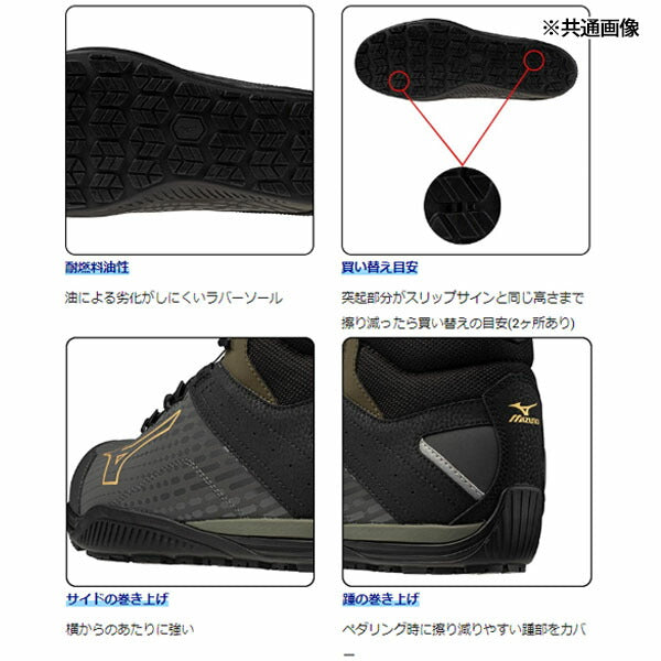 ミズノ 安全靴 ALMIGHTY TDII 81H BOA F1GA251036 ダークグレー×ゴールド×カーキ オールマイティTDII 81H BOA 高反発ソール ハイカット 3E相当