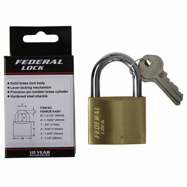 日本正規品 フェデラル 南京錠 50mm (同一KEY) (F50WOB-KA501)(0767515700107) FEDERAL