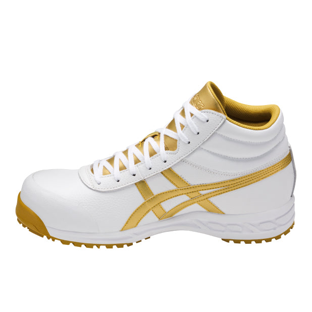 アシックス 安全靴 FFR71S.0194 ウィンジョブ 71S ホワイト×ゴールド ASICS ハイカット 紐タイプ おしゃれ かっこいい 作業靴 スニーカー