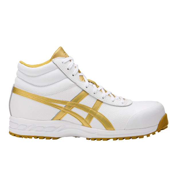 アシックス 安全靴 FFR71S.0194 ウィンジョブ 71S ホワイト×ゴールド ASICS ハイカット 紐タイプ おしゃれ かっこいい 作業靴 スニーカー