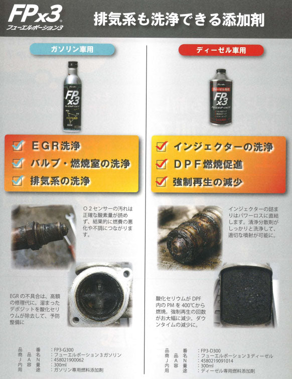 YAZAWA ヤザワ FPx3 フューエルポーション3 ディーゼル車用 300ml 燃料添加剤 DPF洗浄 EGR インジェクター スス燃焼促進 軽油専用 (FP3-D300) (4580219091014)