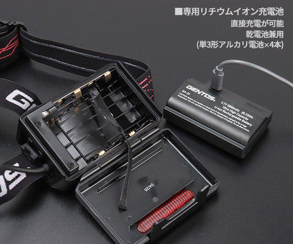 ジェントス Gシリーズ ハイブリッド式LEDヘッドライト 203RG (GH-203RG)(4950654052909) GENTOS 専用充電池・単3電池で使用可能