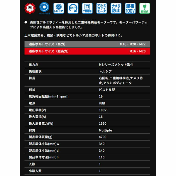 TONE シヤーレンチ M16・M20・M22用 100V (GM221AT)(4953488268768) トネ