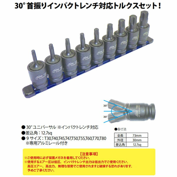 ハスコー 30度首振りトルクスビットセット HAP-900 (4582605862314) HASCO インパクトレンチ対応のトルクスビットセット