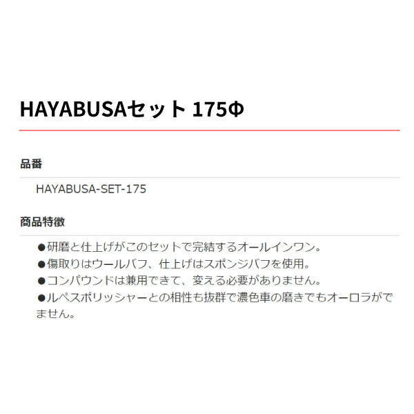 HAYABUSAセット Φ175 HAYABUSA-SET-175 研磨~仕上げ完結 オールインワン カーポリッシャー ルペスポリッシャーに最適
