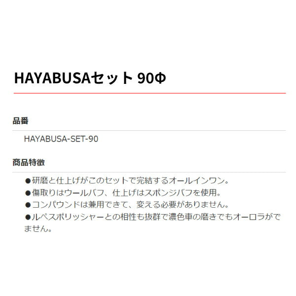 HAYABUSAセット Φ90 HAYABUSA-SET-90 研磨~仕上げ完結 オールインワン カーポリッシャー ルペスポリッシャーに最適