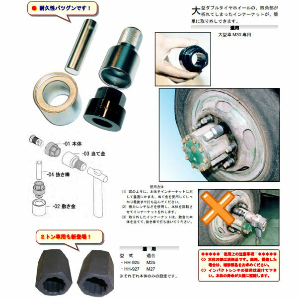 ハスコー インナーナットプーラー・大型 HH-920 (4580372201510) HASCO 大型車(M30専用)適応インナーナット取り外しツール