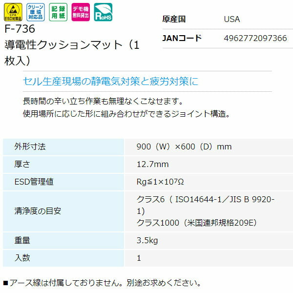 ホーザン 導電性クッションマット 600X900MM (1枚入) (F-736)(4962772097366) HOZAN