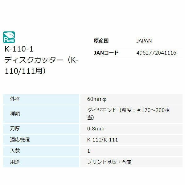 ホーザン ディスクカッター(K-110/K-111用) (K-110-1)(4962772041116) HOZAN