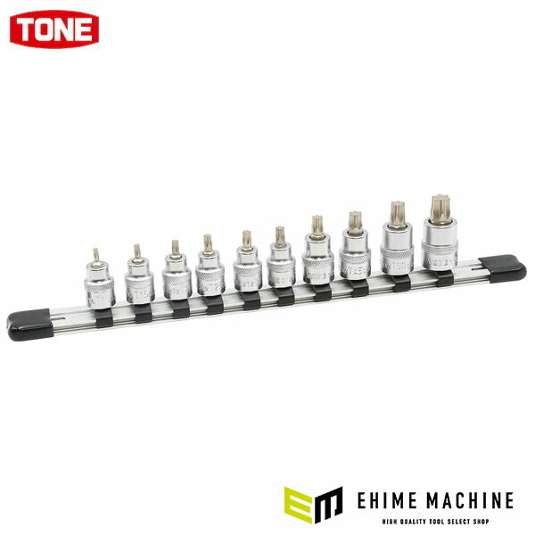TONE ショートトルクスソケットセット 強力タイプ T10~T55 10点組 差込角9.5mm ホルダー付 (HTX310S)(4953488494259) トネ