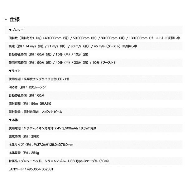 ジェントス ブロワー HYT-4L 小型&軽量充電式ブロワー ハヤテ 疾風 エアーダスターガン エアーブローガン GENTOS