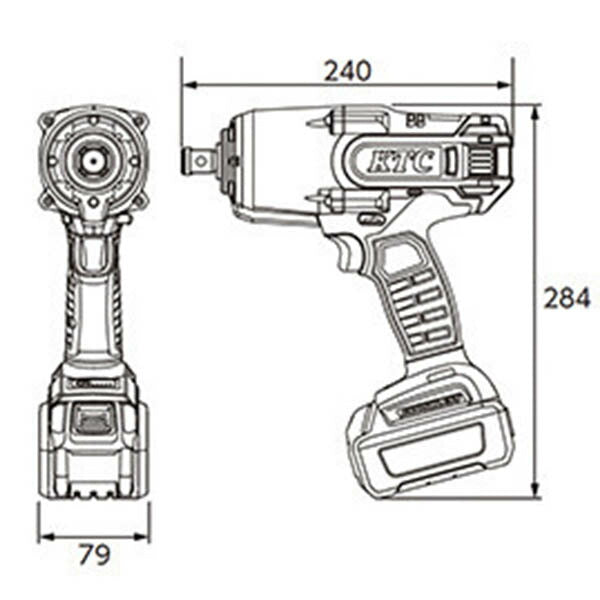 KTC 19.0SQ.コードレスインパクトレンチ(本体) (JAE682)(4989433615202) 京都機械工具
