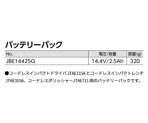 KTC リチウムイオンバッテリーパック (JBE14425G)(4989433616865) 京都機械工具