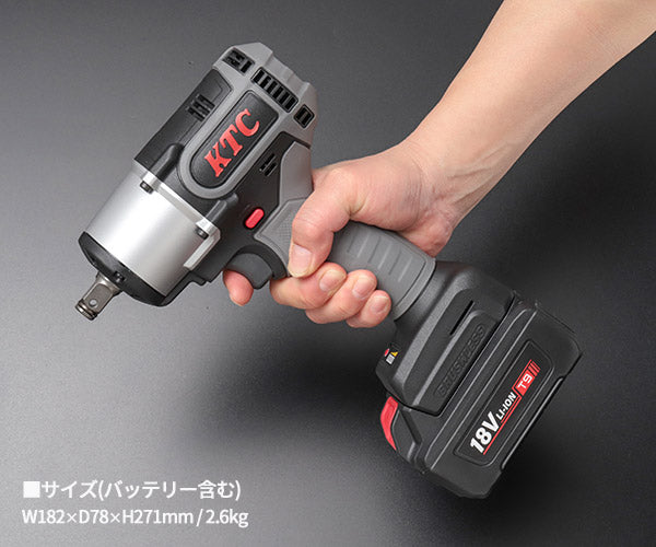 KTC ホイールナット用コードレスインパクトレンチ 最大トルク600N・m 18V フルセット (JTAE475)(4989433617275) 京都機械工具