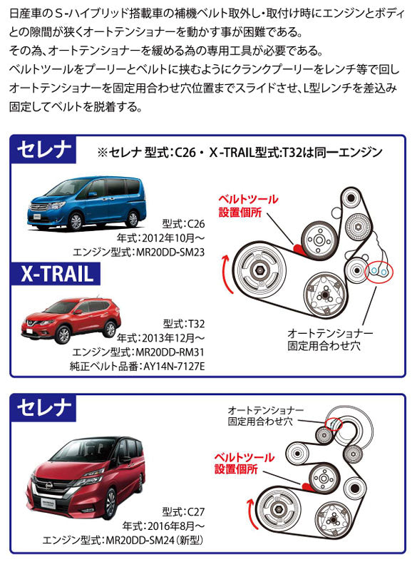 JTC ベルトテンショナーツール 日産 Sハイブリッド車用 (JTC6601)(4580343110759) セレナC26/C27・エクストレイルT32 補機ベルト交換専用工具