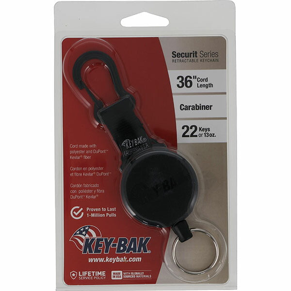 日本正規品 キーバック リトラクタブルキーチェーン SECURIT (0488-706) (0088056905975) 36インチ カラビナ ブラック 耐荷重370g 鍵22本対応 KEY-BAK