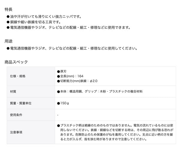 TONE スベラン強力ニッパ (KN-150GW)(4953488419122) トネ