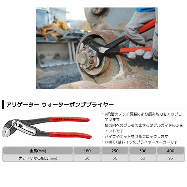 日本正規品 クニペックス アリゲーターXL ウォーターポンププライヤー (8801-400SB)(4003773077183) KNIPEX