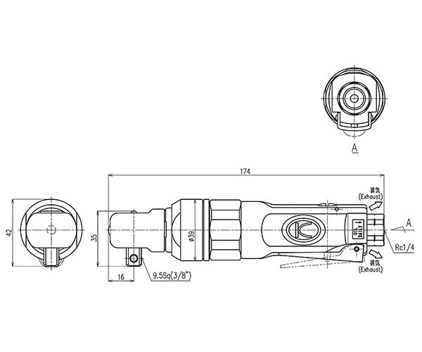 空研 KRI-10 9.5sq.ラチェットインパクト 3/8 9.5mm角 インパクトレンチ構造内臓 ハイブリッドエアーラチェットレンチ 日本製